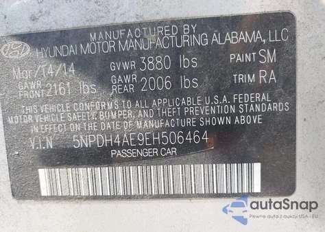 2014 Hyundai Elantra Se из США, поврежденный, VIN 5NPDH4AE9EH506464